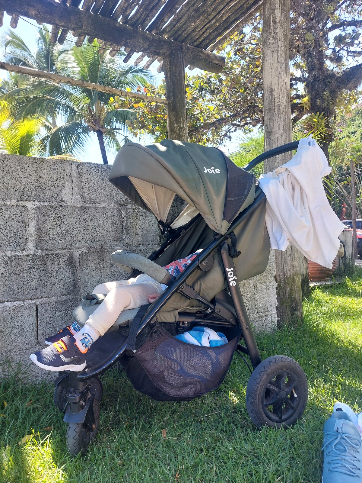 Lolo schläft im Buggy am Strand von Ilhabela